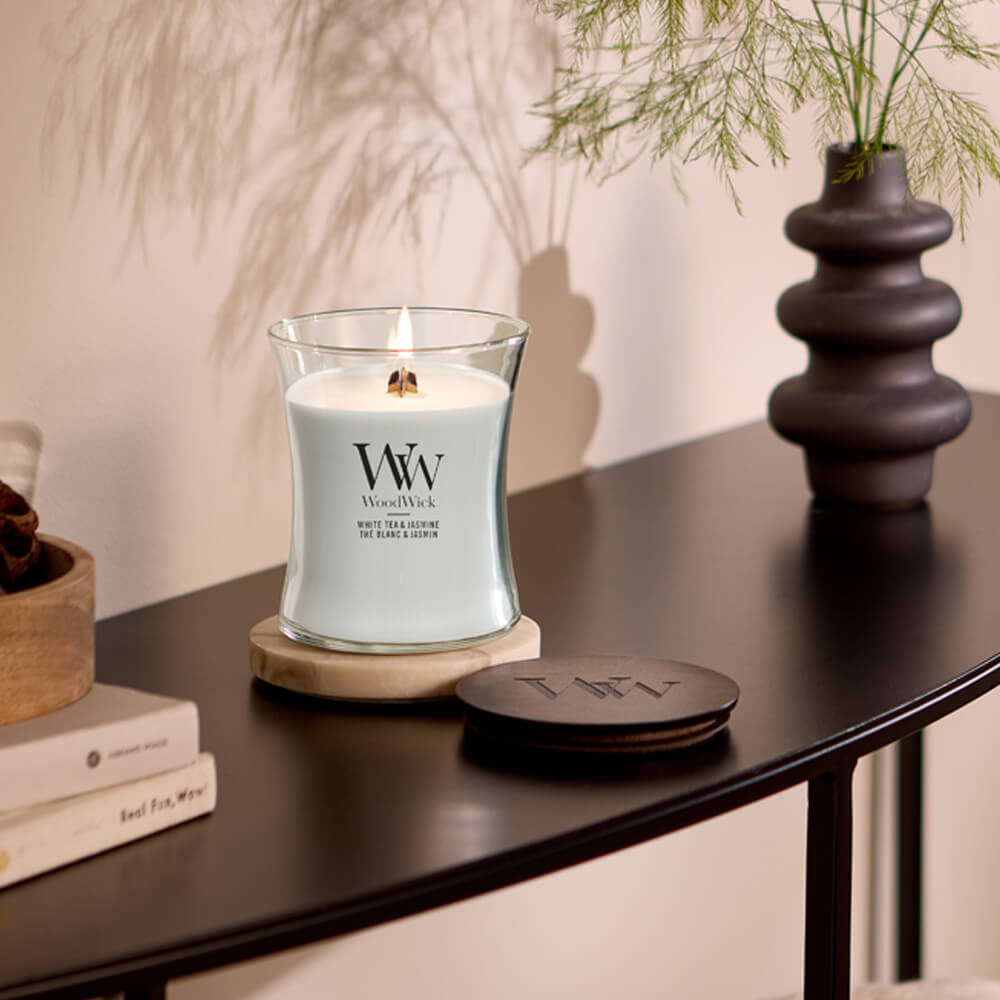 WoodWick White Tea and Jasmine Medium Jar Candle