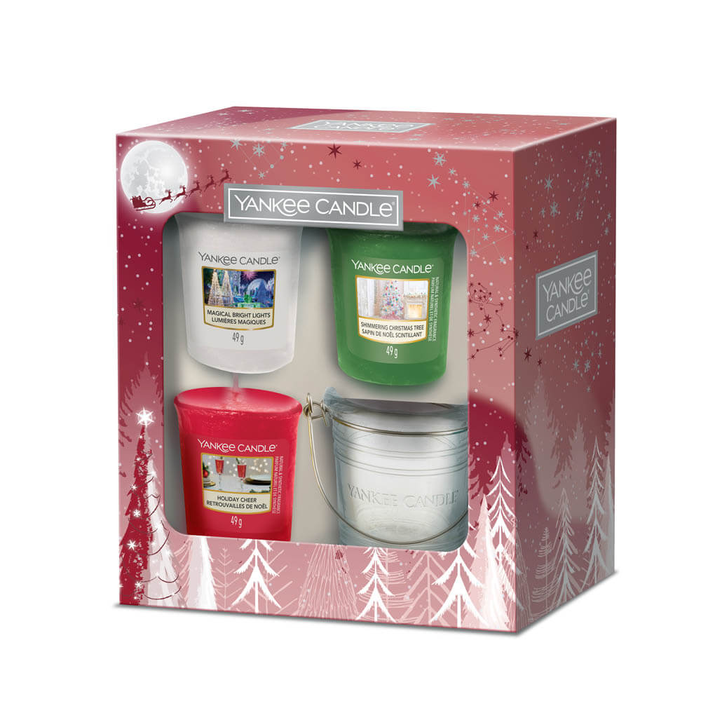 Yankee Candle Holiday Bright Lights 3 Votive Candle And Holder Gift Set -  Candles Direct