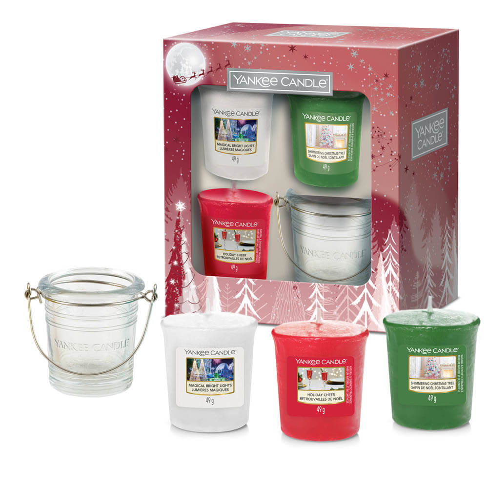 Yankee Candle Holiday Bright Lights 3 Votive Candle And Holder Gift Set -  Candles Direct