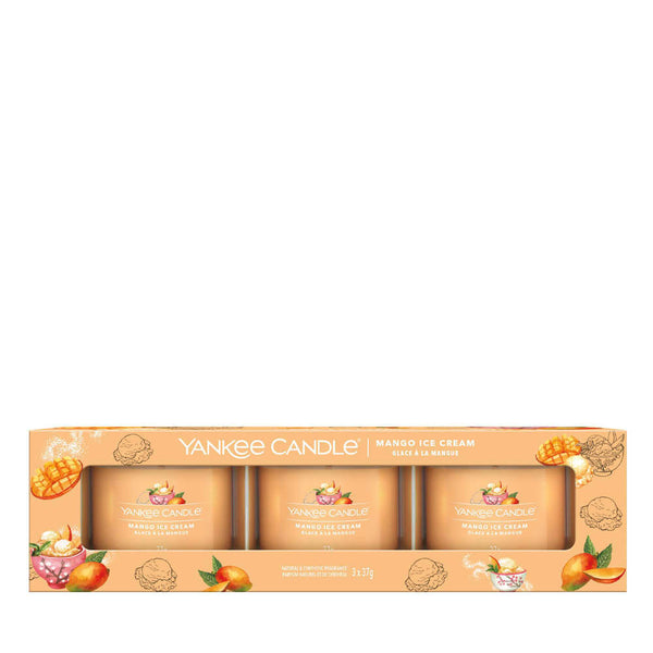 Yankee Candle Mango Ice Cream Glass Votive Candle 3 Pack - Candles Direct